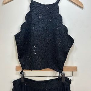 Lily Rose Two Piece Formal Black Dress with Tulle Full length Skirt